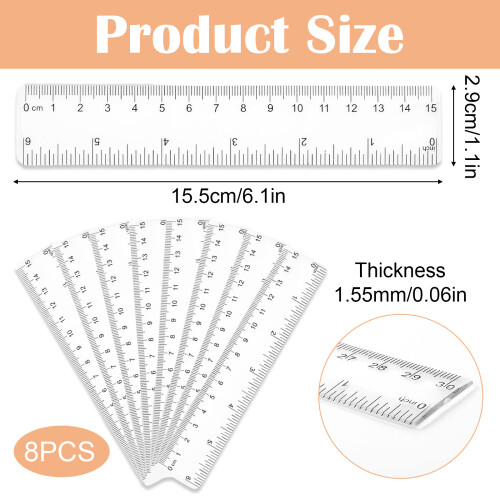 Διαφανές χρωματικό μοιρογνωμόνιο, εύκαμπτο, ανθεκτικό στη θραύση, ευθύγραμμο, 15,5 2