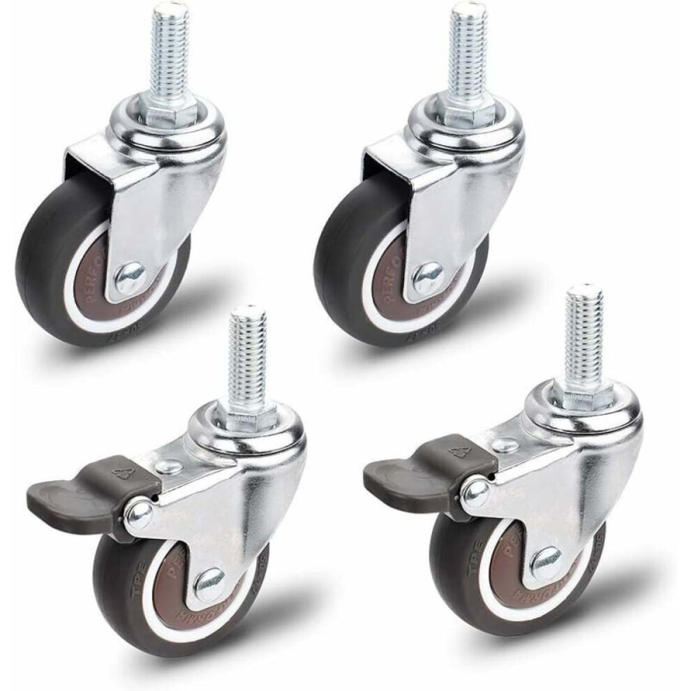Smooth And Quiet Movement Caster Wheels, No Floor Marks Silent Rubber Material Swivel Caster Wheels, Heavy Duty Steel Housing 360 Degree Rotation 9009791531510