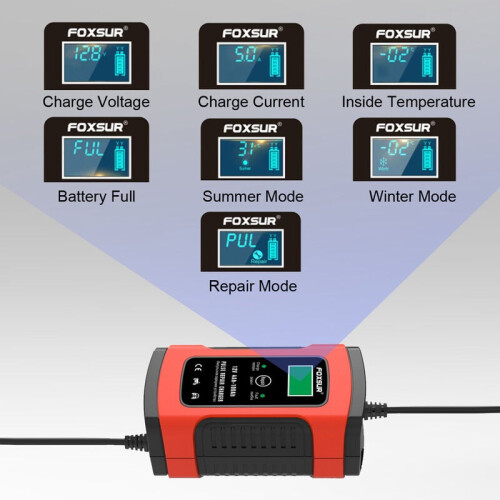 Advanced Microprocessor-Controlled Charger, Multiple Safety Protection LCD Display Pulse Repair Battery Charger for 12V Systems, Smart Battery 2