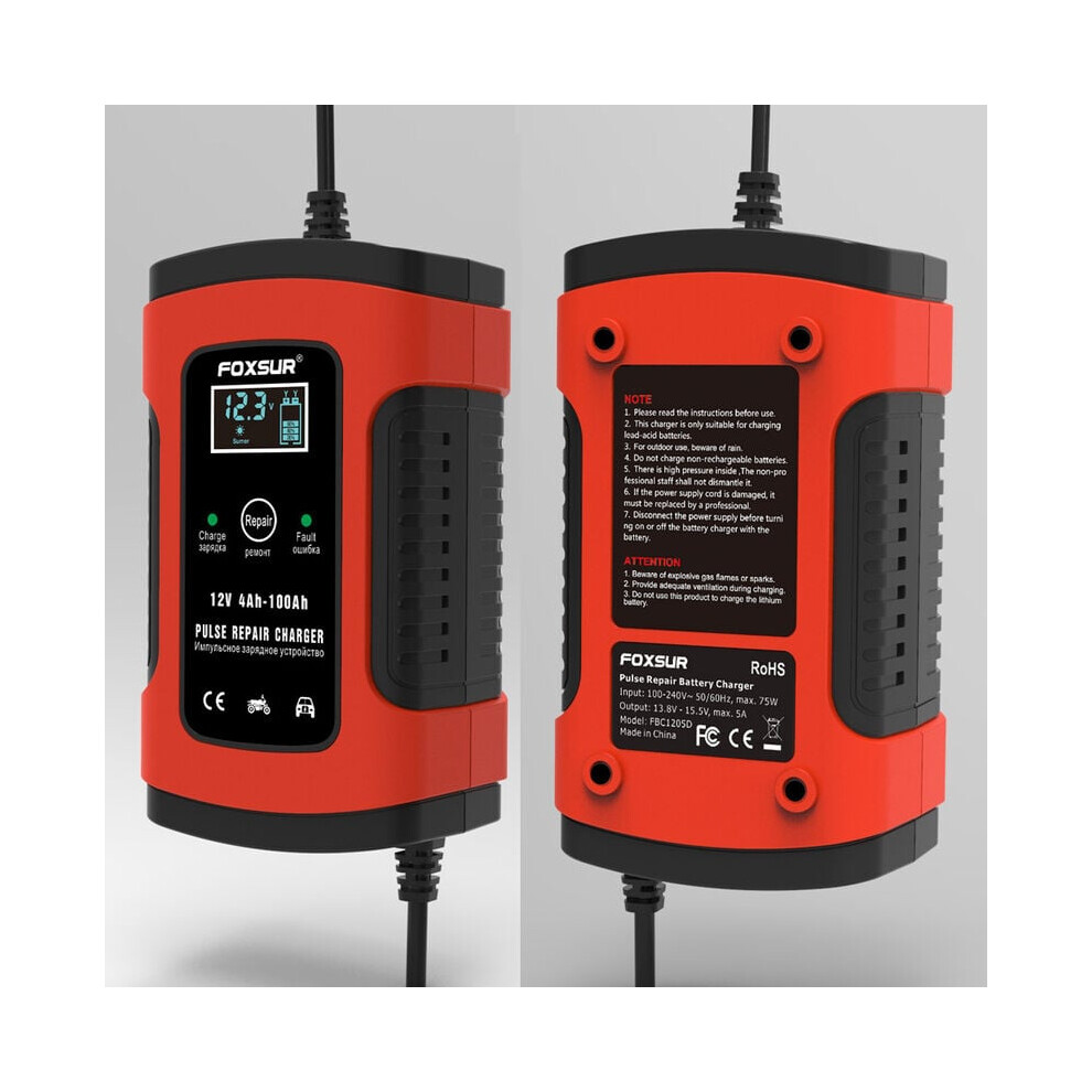 Smart Battery Charger For 12V Systems, Smart Battery Charger Battery Maintainer Fully-Automatic Charging With Pulse Repair Function And Lcd Display, 9128293325882