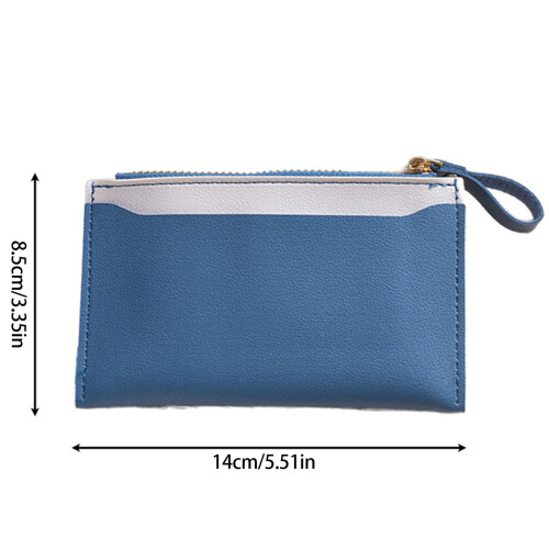 Multiple Card Slot Zippered Wallet Color Blocking Coin-Blue 1