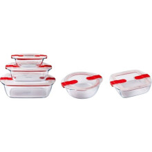 5er Set Aufbewahrungsboxen - PYREX - Cook &amp; Heat - Glas - Spezialmikrowellen-Dampfabdeckung