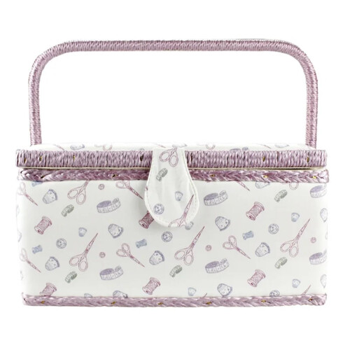 Large Vintage Sewing Basket with Multiple Compartments for Threads and Needles Storage, Style E