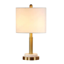 Desk Lamp Brass Metal Tube White Drum Shade Marble Base Dimmer Switch 25x46 cm Modern Luxury Home Living Room