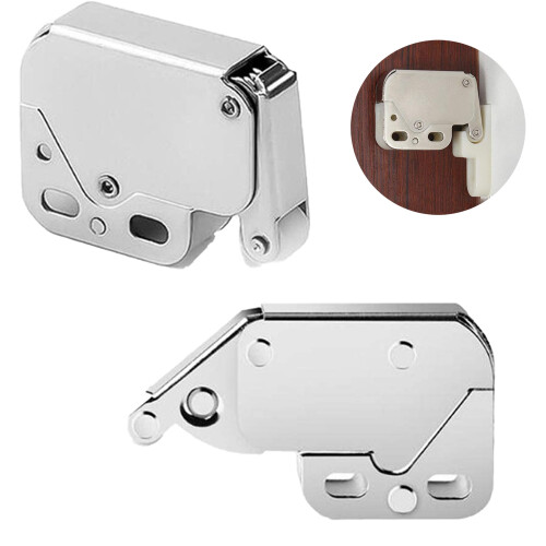 Spring Loaded Mini Tip Catch Cabinet Door Lock, Rust-Proof, Easy Installation, High-Quality Spring, For Kitchen And Attic Doors, 2PCS 1