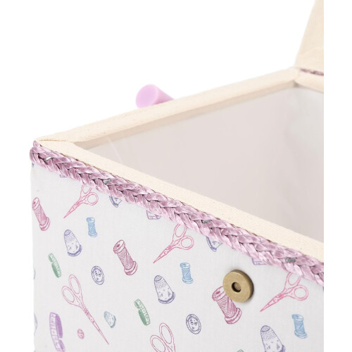 Large Capacity Fabric Sewing Basket  Secure Button Closure  Removable Tray  Portable Handle, Purple 2