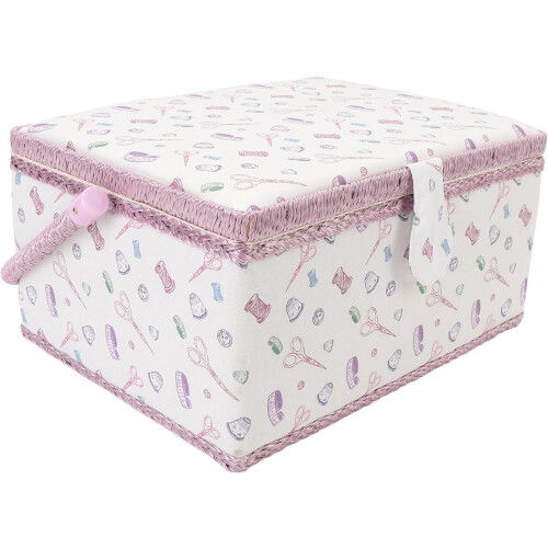Large Capacity Fabric Sewing Basket  Secure Button Closure  Removable Tray  Portable Handle, Purple 1