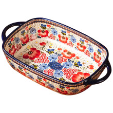 Baking Dish HeatResistant Ceramic Oven Safe 730ml Capacity Rectangle Lasagne Dish Dual Handles Flower Print NonSlip