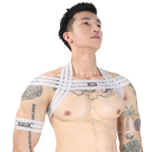 Men's Harness Body Chest Muscle Tops Harness Shoulder Bandage Night Club Sexy Stretch Fitness Shoulder Strap M GlitterSilver