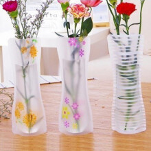 SlimWaistDesign CollapsibleVase, Clear PVC Set Of 3, DecorativeCenterpiece With RichPatterns, EasyStorageVase For Wedding & Office, UnbreakableFlowerV
