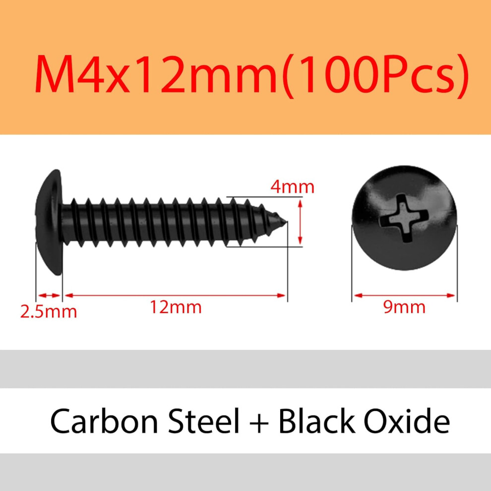 Self Tapping Screws For Wood Metal Plastic, Wood Screws With Cross Truss Head, Stainless Steel M4 X 12Mm Phillips Pan Head Fasteners, Anti-Rust 9128293326032
