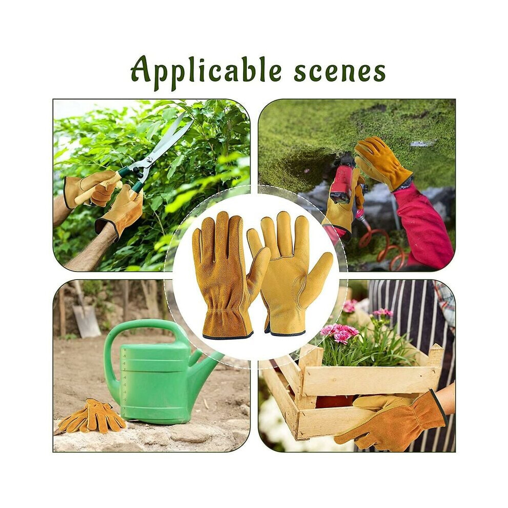 Cow Skin Leather Work Gloves, Abrasion Resistance & Flexible Finger Design For Natural Movement, Comfortable & Durable, Elastic Wrist For Secure Fit, 9128293325974