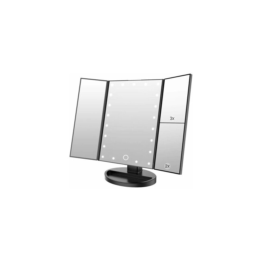 Cosmetic Mirror with Adjustable Brightness, Magnifying Trifold Mirror for Perfect Eye Makeup, Touch Control Dimmable for Personalized Lighting, 180