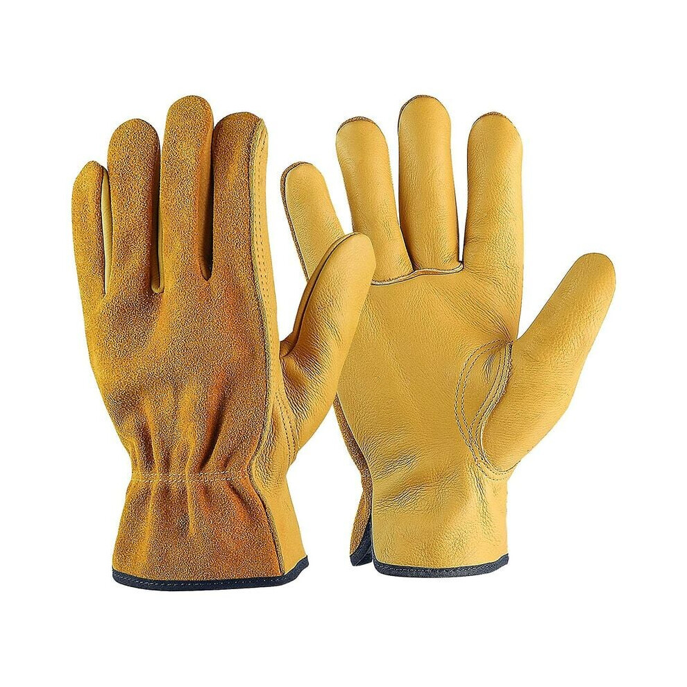 Cowhide Leather Work Gloves, Flexible & Thorn-Resistant, Comfortable With Elastic Wrist, Keystone Thumb Design For Precision, All-Weather Protection, 9358999529806