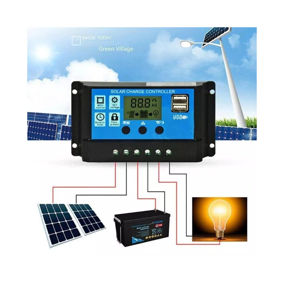 Pwm Solar Charge Controller, Industrial-Grade Main Control Chip, 12V 24V Automatic Voltage Regulation With Overcurrent Protection And Reverse 9128293326704