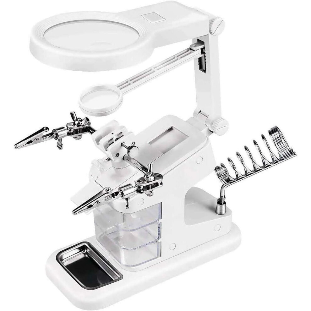 Craftsman's Delight, Helping Hands Station With Lighted Magnifying Glass, 3X Magnifier And Sturdy Base For Your Desktop Soldering Station 9004841496368