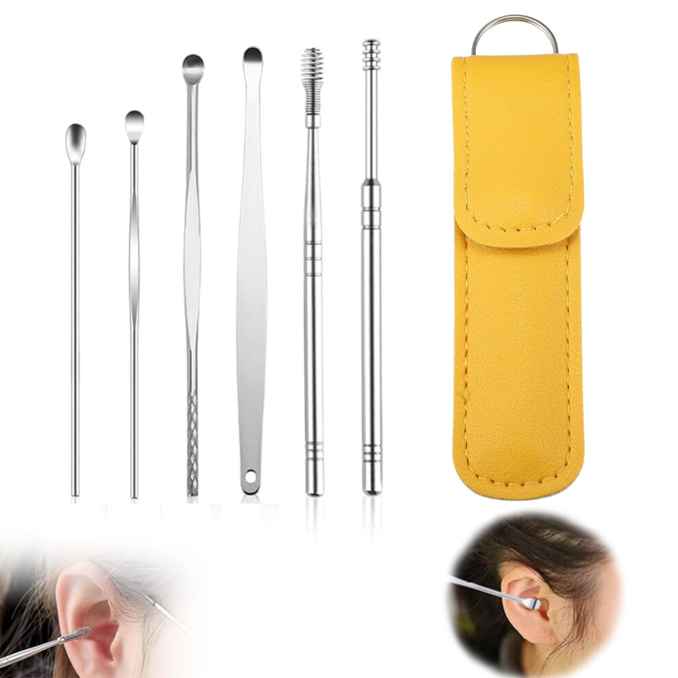 6Piece Ear Cleaner, Innovative Earwax Cleaning Tool, Stainless Steel Earwax Remover, Portable Earwax Removal Set with Storage Bag