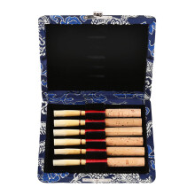 Wooden Oboe Reed Case with Silk Cover for 6 Reeds, Soft Interior and Secure Slots Blue