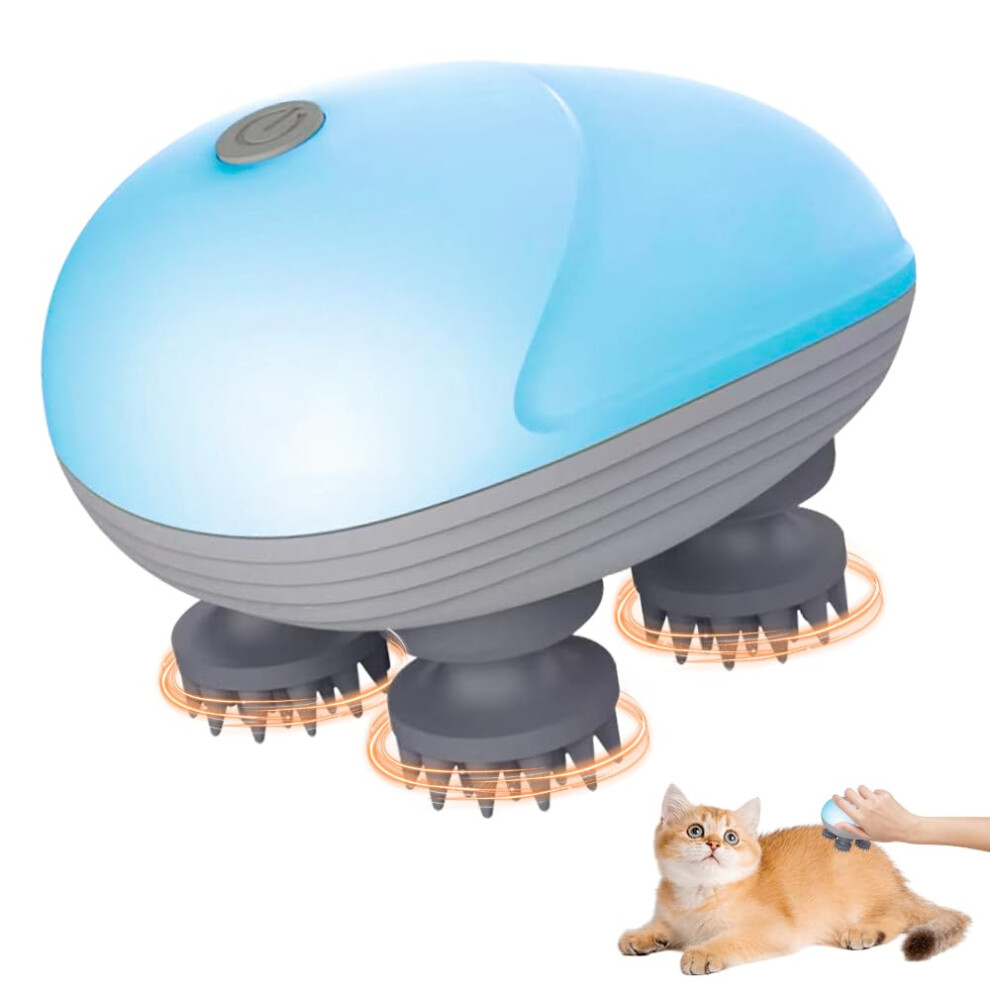 Electric Head Massager, Wireless Handheld with 4 Kneading Heads, IPX7 Cat Massager for Full Body