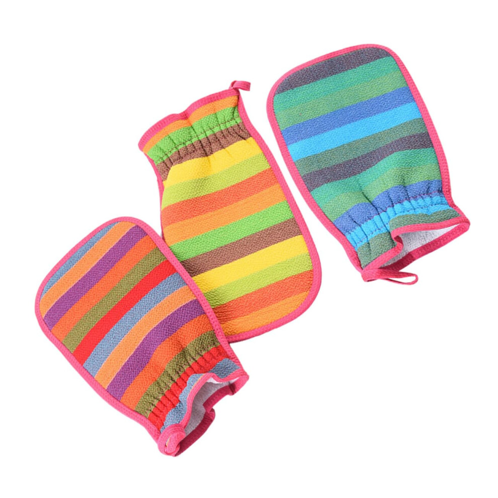 3 pieces exfoliating mitts doublesided bath massage gloves for effective body exfoliation, gentle on skin, made of material for thorough cleaning.