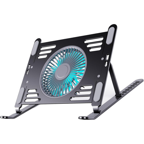 Aluminum Laptop Cooling Stand Cooling Pad Foldable Adjustable Height USBPowered Notebook Risers Holder Black 1