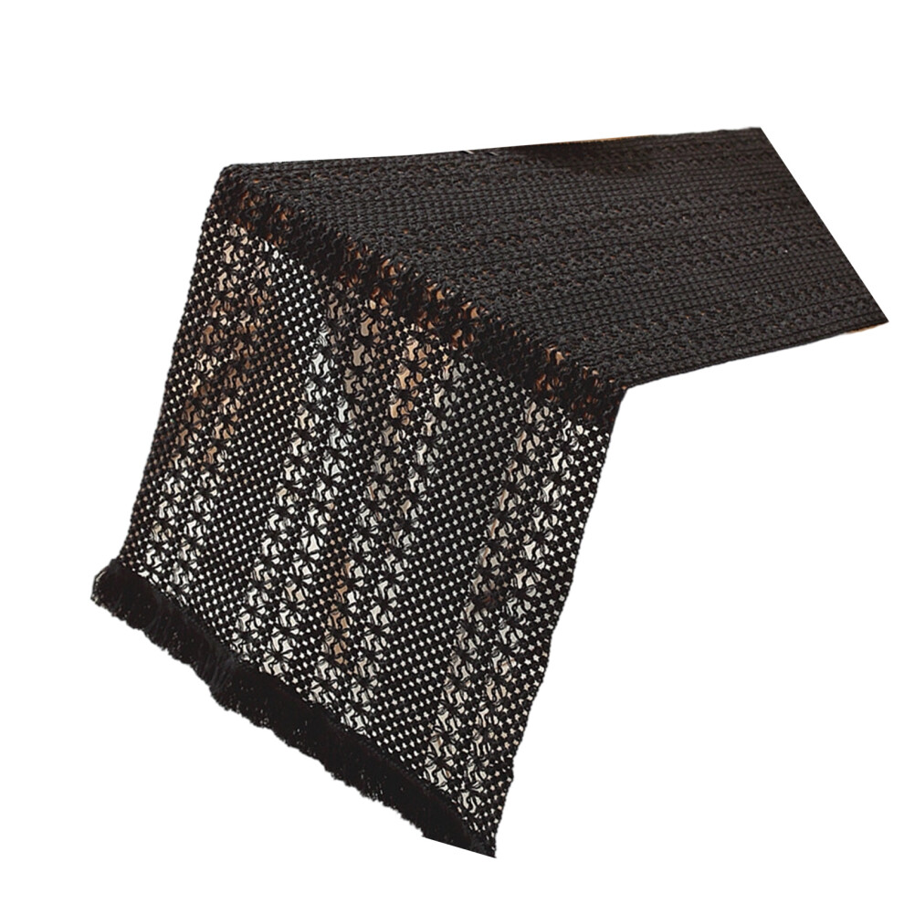 Machine Washable Table Runner Openwork Pattern Polyester-Black