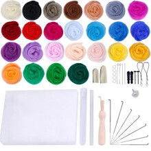 Professional Needle Felting Kit with 25 Wool Roving Colors, Starter Tools, Foam Mat for Beginners, Adults, Teens, and Kids