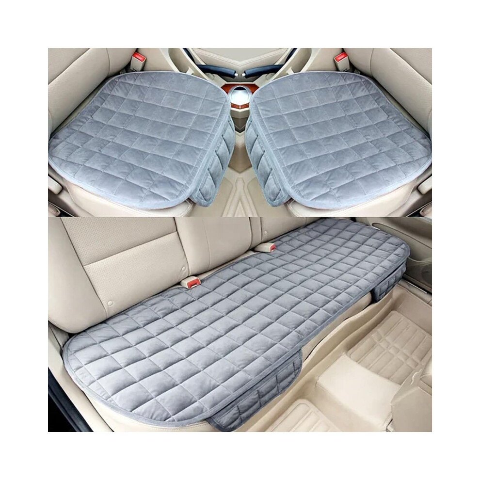 Car Seat Cushions Front And Rear Universal Fit Flocking Cloth Nonslip 3Piece Winter Protector Mat Gray 9412369071552