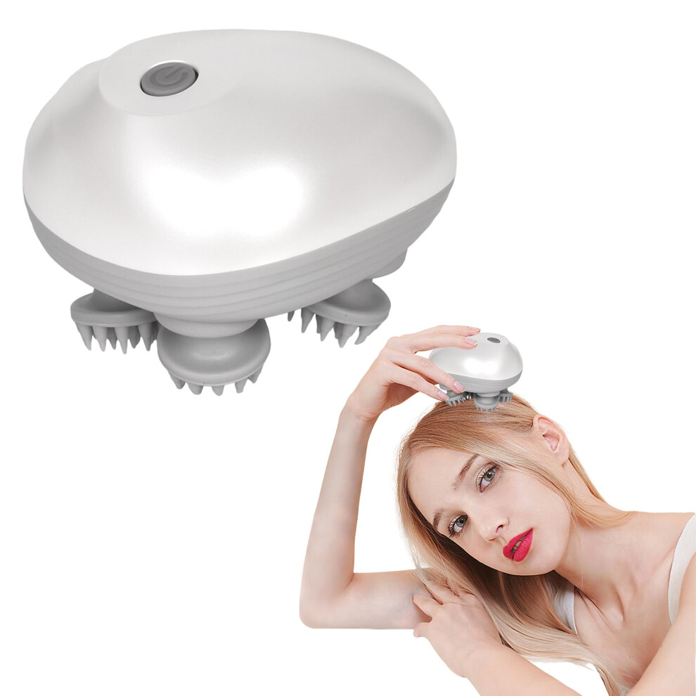 Electric Head Massager, Waterproof, Portable, USB Rechargeable, 3 Modes, Silver