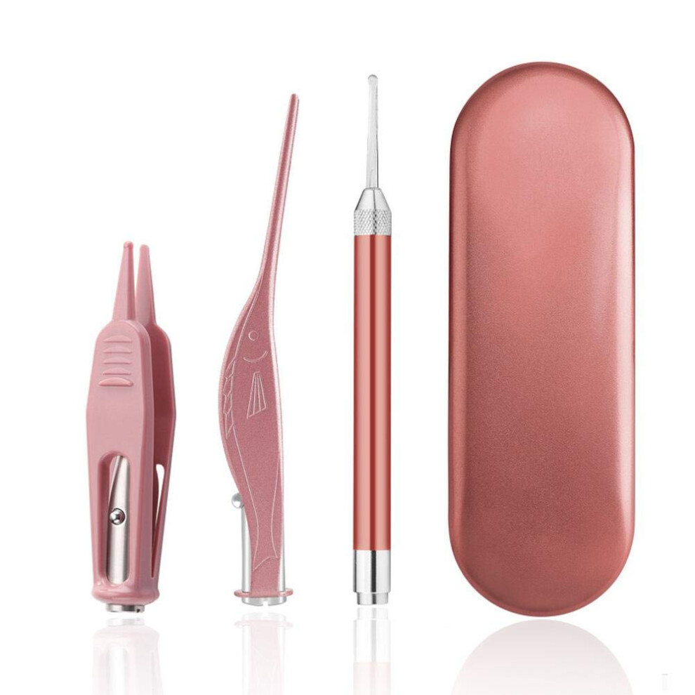3 x Ear Cleaner Wax Removal Tool with LED Light Ear Spoon Digger and Tweezers for Ear Health Care and Nose Cleaning Pick Nipper for Child Adult