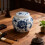 Ceremonial Blue Earthenware Jar For Debris-Welcome Flower 6