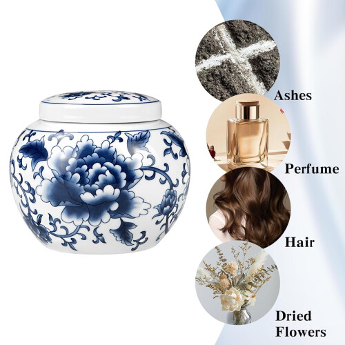 Ceremonial Blue Earthenware Jar For Debris-Welcome Flower 1