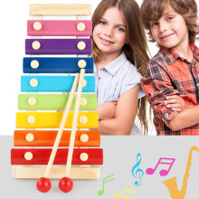 Kids Wooden Xylophone 8 Tones with 2 Mallets, Colorful Early Education Toy