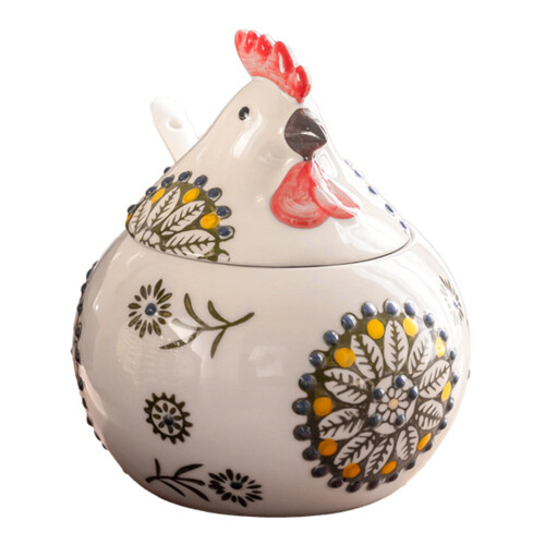 Chicken Themed Ceramic Condiment Jar Includes Lid And-Green