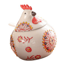 Chicken Themed Ceramic Condiment Jar Includes Sealing Cover-Red