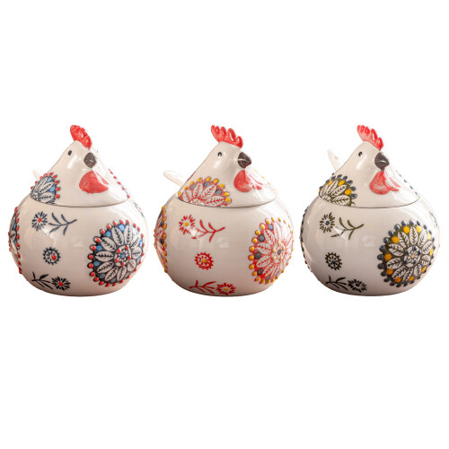 Dekoratives Hähnchen-Keramikbehälter-Set mit-Grün 1
