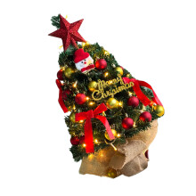 60cm Mini Christmas Tree Set with LED Lights and Pre-golden red