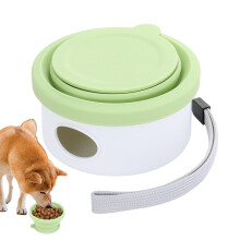 Dog Snack Bowl Pet Snack Container with Poop Bag Holder for Outdoors, Pet Food Storage Container for Travel, Camping, Backpacking, Dog Walking Green