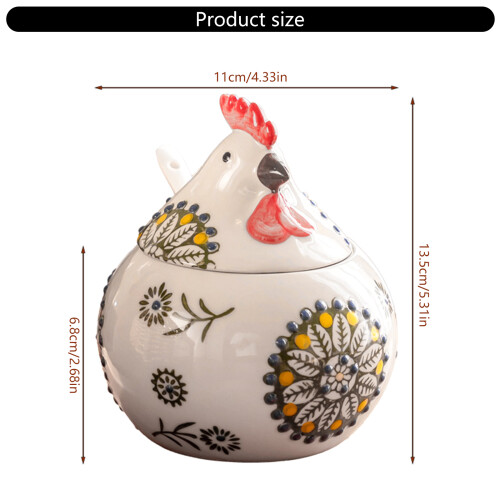 Chicken Themed Ceramic Condiment Jar Includes Sealing Cover-Red 2