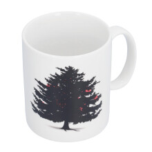 Mug atá sábháilte don mhicreathonn, mug bronntanais atá ag athrú datha le patrún crann Nollag atá imoibríoch le teas