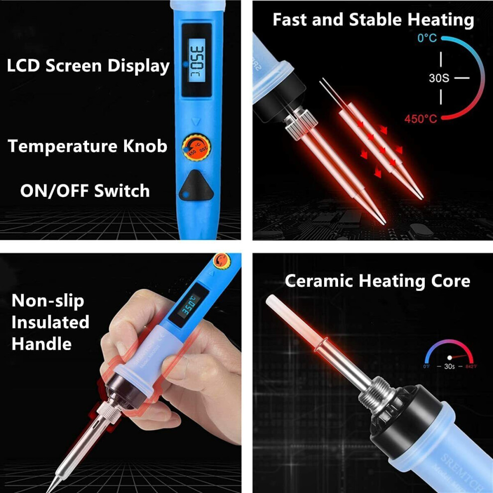 Professionally Crafted Electronics Soldering Iron Kit, Interchangeable Tips & Secure Soldering Iron Support Station, Portable Soldering Iron For 9128293327343