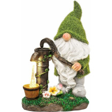 Unique Design Garden Gnome Statue, Hand Painted Resin Decor with Solar Fountain and Blue Glow, Exquisite Workmanship Outdoor Gnome for Yard Patio