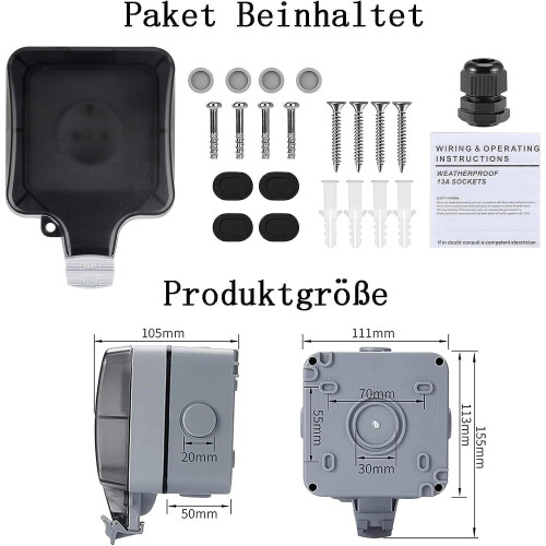 Περίβλημα πρίζας για εξωτερική χρήση, IP66, αδιάβροχη και ανθεκτική στη σκόνη,