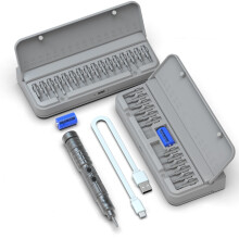 Șurubelniță electrică pentru reparații electronice, finisaj din aliaj de aluminiu, design compact, corp în formă de stilou cu biți de