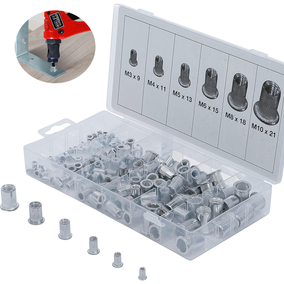 Corrosion Resistant Rivetnut Assortment Kit, Wide Grip Range Practical Fasteners For Automotive Furniture, Threaded Rivet Insert (150 Pieces) 9433291075517