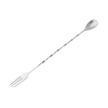 Stainless Steel Cocktail Stirring Bar Spoon And Fork, Long Twisted Swizzle Stick, Dishwasher Safe, For Shakers And Tall Glasses