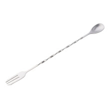 Stainless Steel Cocktail Mixing Spoon and Fork, Dual Ended Stirring Tool For Shakers Glasses Pitchers, Dishwasher Safe