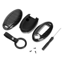 Capa inteligente para chave com superfície antiderrapante, estilo fibra de carbono, para controle remoto de 4 botões, resistente ao desgaste e com