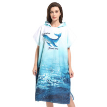 Changing Towel Robe for Women Men, Double-Sided Fleece Quick Dry Surf Poncho with Hood, Snap-On Privacy Oversized Hood for Wetsuit Changing, Multi-Sea