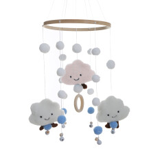 Nursery Decor Boho Style, Baby Room Hanging Decoration, Crib Mobile With Felt Cloud, Wooden Hoop, Handmade Artisan Craft, Eco-friendly Materials, Adju